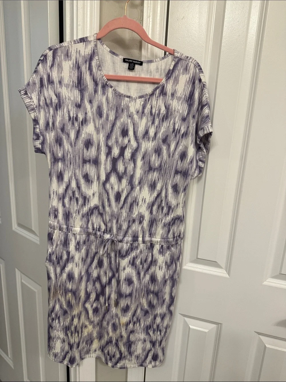 Hilary Radley Purple and White Printed Short Sleeve Dress